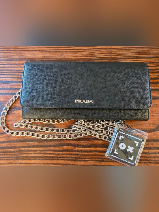 Prada Handbags - Prada Black Saffiano Chain Wallet Crossbody